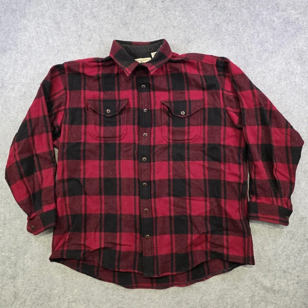 L.L. Bean Shirt Mens XL Red Plaid Long Sleeve Flannel Button Up Wool USA Buffalo